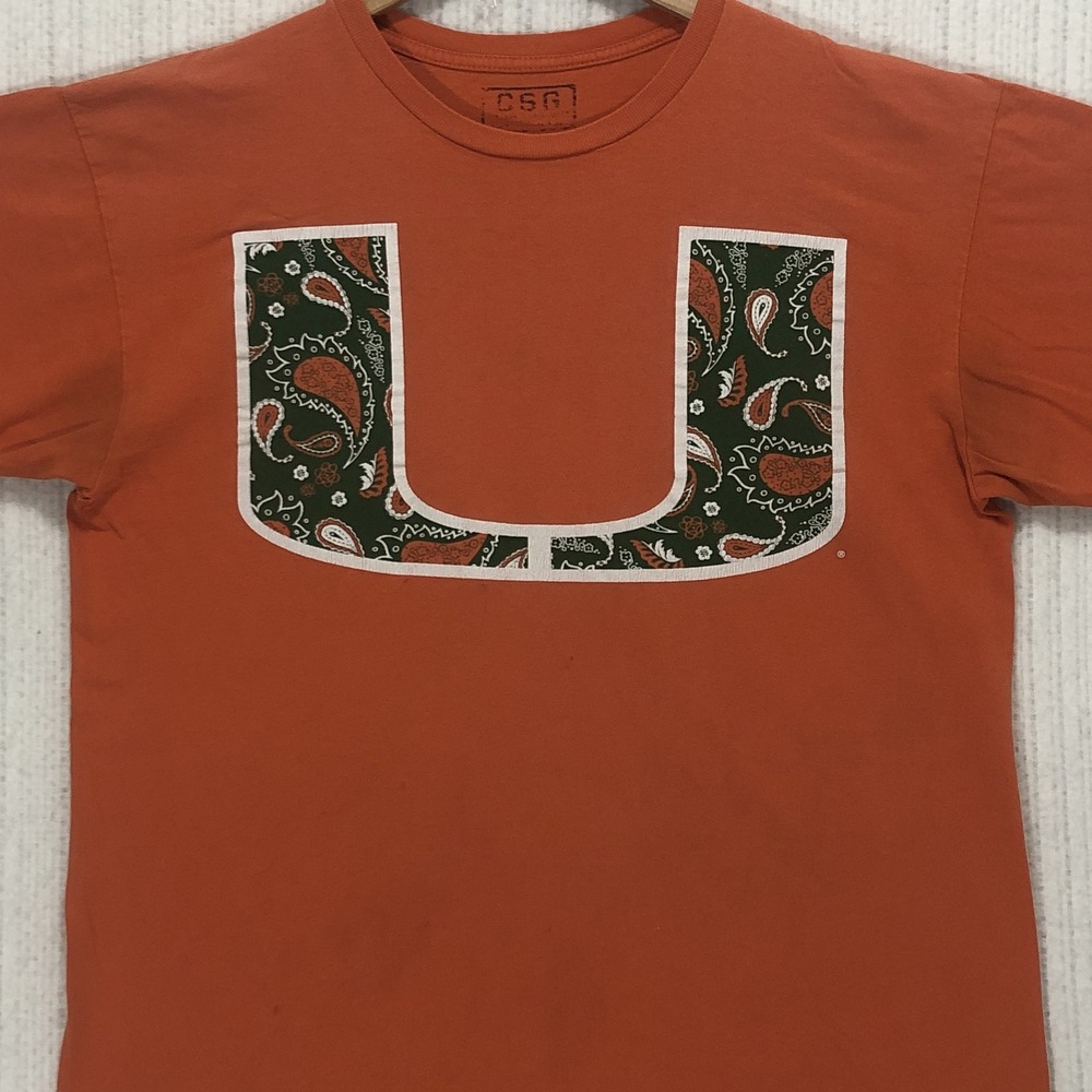CSG Miami Hurricanes Paisley U Logo Graphic T-Shirt Orange Mens Large